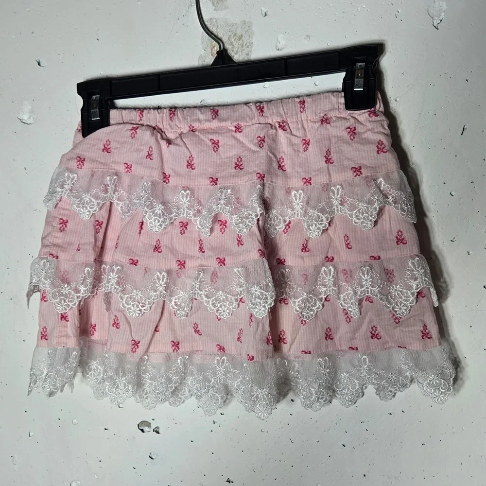 American Girl BeForever Girls Samantha Pink Lacey Tiered Skort 7 Skirt Ruffle